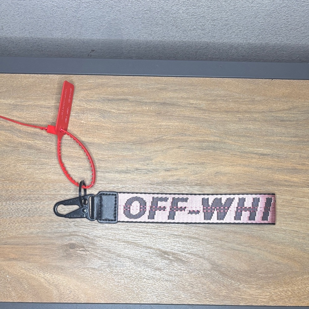 Off-White Pink Woven Logo Wrist Key Strap with Black Clip